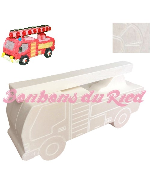 camion pompier en polystyrène pour gateau bonbon